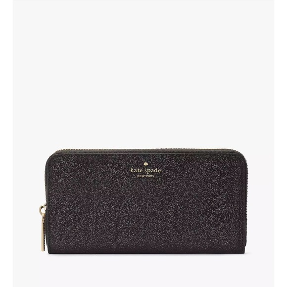 KATE SPADE BOXED SHIMMY GLITTER LARGE CONTINENTAL WALLET IN BLACK - Picture 2 of 5